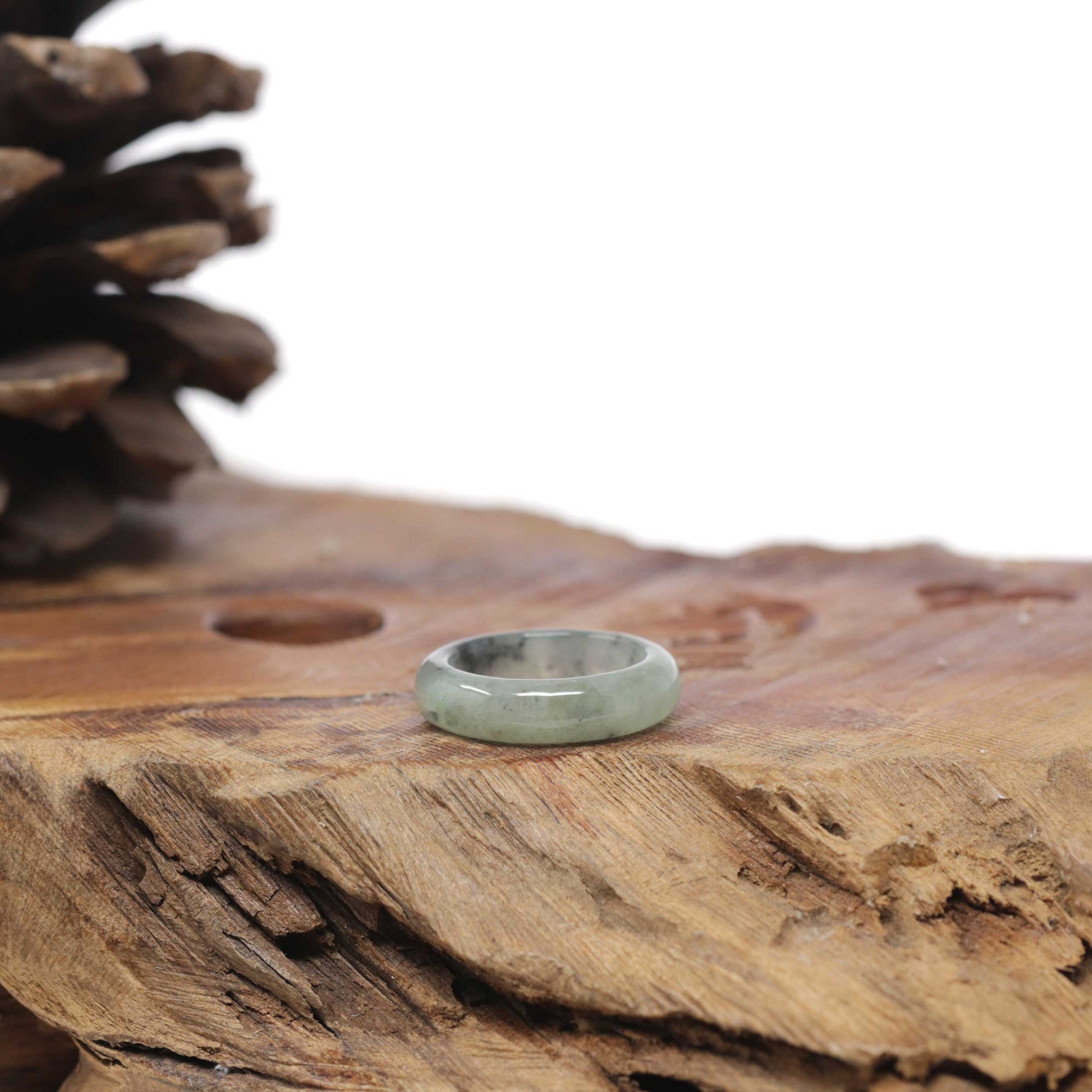 Baikalla Natural Icy Green &amp; Black Wuji Jadeite Jade Traditional Ring 