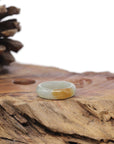 Baikalla Natural Icy Light Oil-Green & Orange Patch Jadeite Jade Traditional Ring 