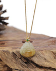 Baikalla Natural Icy Yellow-Orange Jadeite Jade "Happy Buddha" Pendant W/ 18ky Gold & Natural Diamond Bail