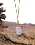 Baikalla Natural Icy Light Lavender Jadeite Jade "PiXiu" Pendant W/ 18ky Gold Bail