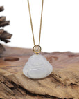 Baikalla Natural Icy Jadeite Jade "Happy Buddha" Pendant W/ 18ky Gold & Natural Diamond Bail