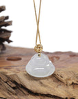 Baikalla Natural Icy Jadeite Jade "Happy Buddha" Pendant W/ 18ky Gold & Natural Diamond Bail