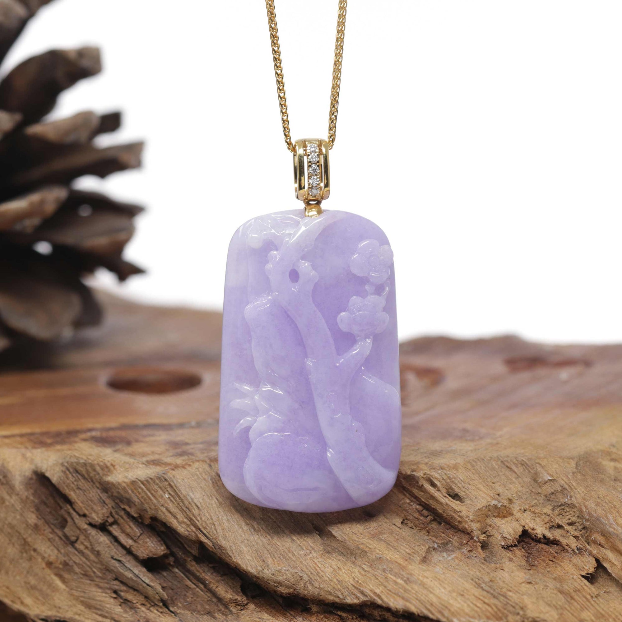 Baikalla Natural Vixen Lavender Jadeite Jade "Cherry Blossom" Pendant W/ 14ky Gold Bail