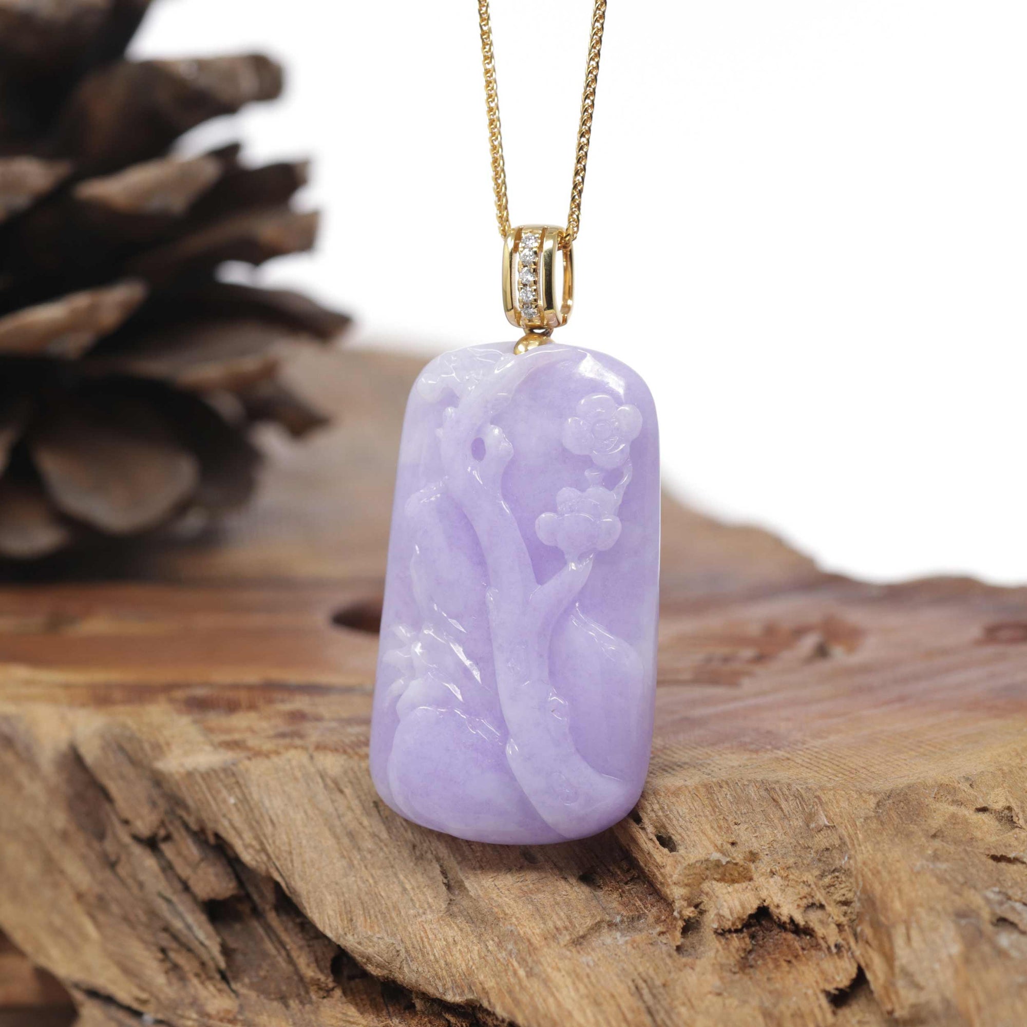 Baikalla Natural Vixen Lavender Jadeite Jade "Cherry Blossom" Pendant W/ 14ky Gold Bail