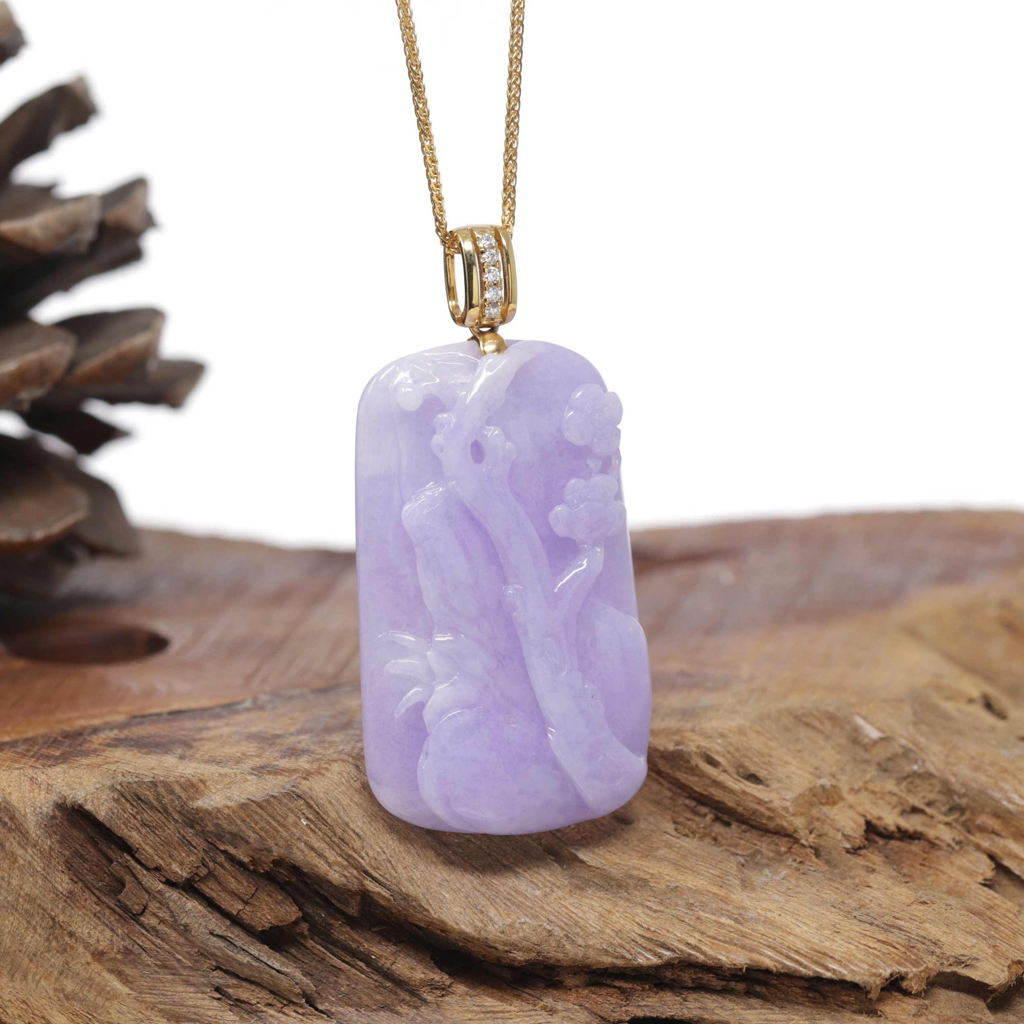 Baikalla Natural Vixen Lavender Jadeite Jade "Cherry Blossom" Pendant W/ 14ky Gold Bail
