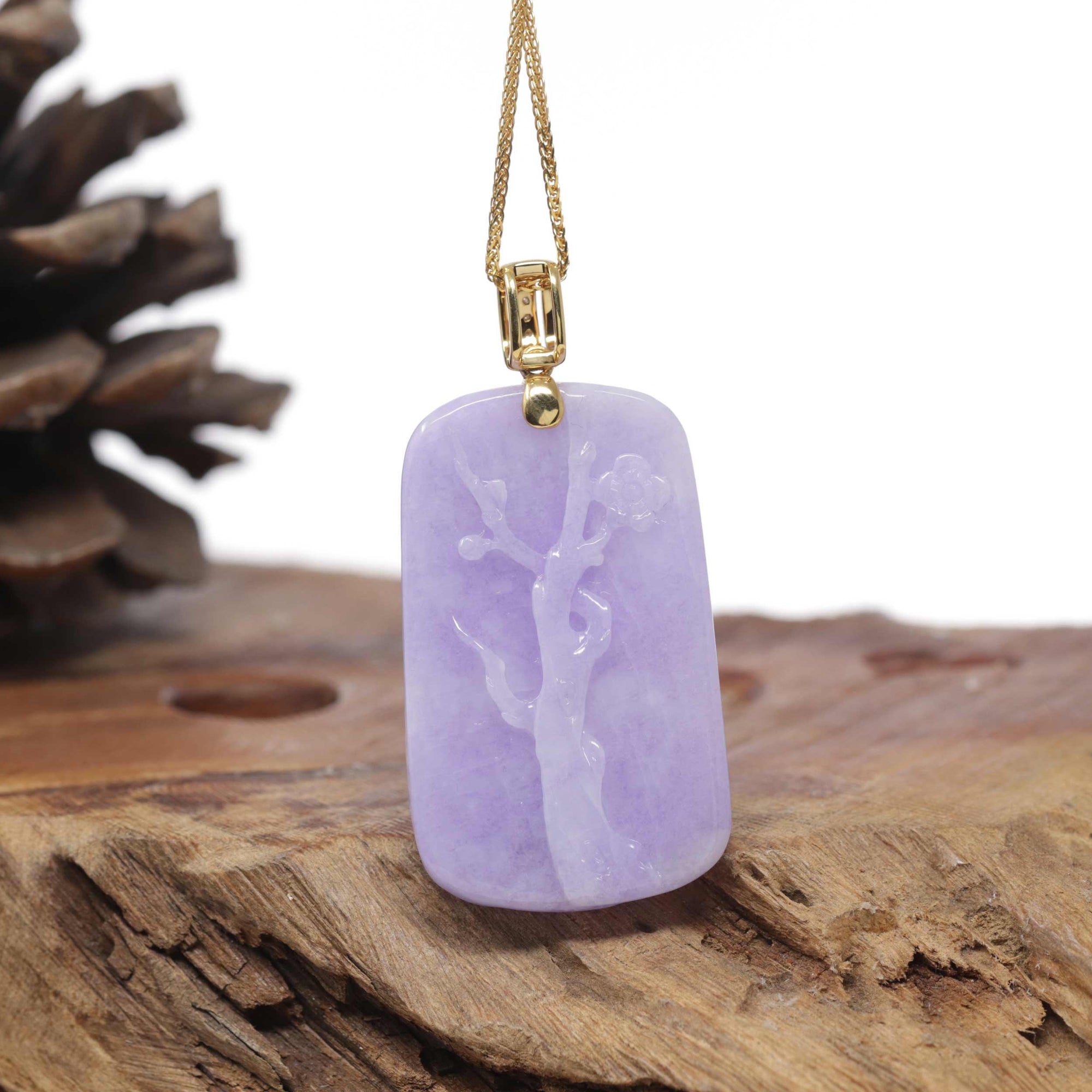 Baikalla Natural Vixen Lavender Jadeite Jade "Cherry Blossom" Pendant W/ 14ky Gold Bail