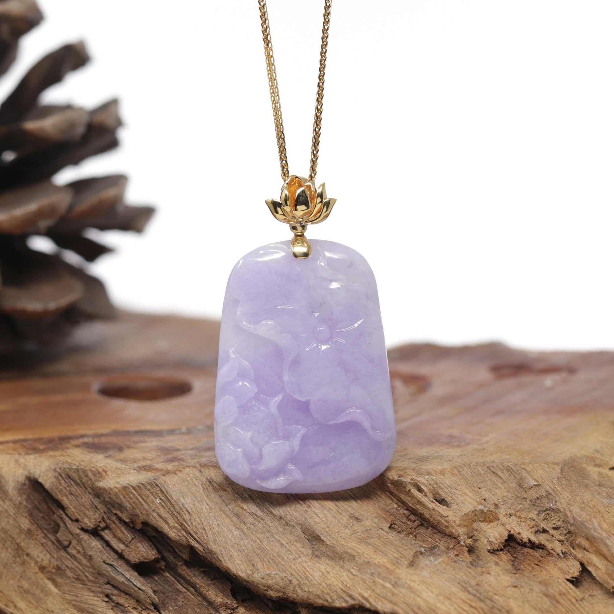 Baikalla Natural Vixen Lavender Jadeite Jade "Lotus Flower" Pendant W/ 14ky Gold Bail