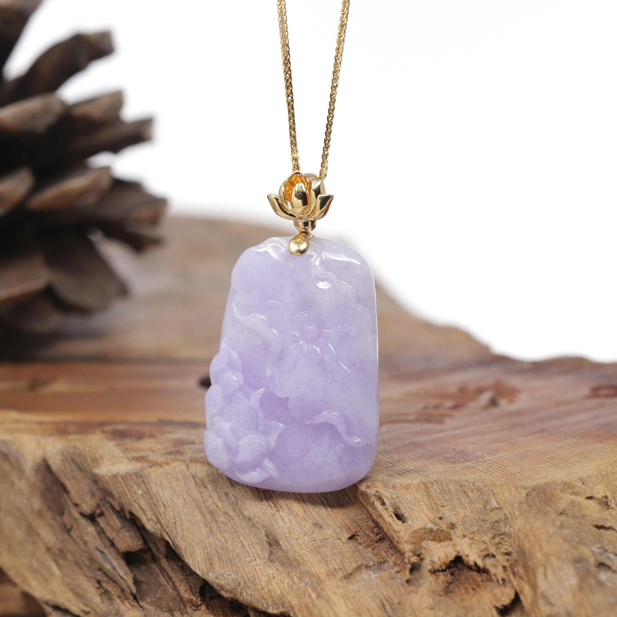 Baikalla Natural Vixen Lavender Jadeite Jade "Lotus Flower" Pendant W/ 14ky Gold Bail