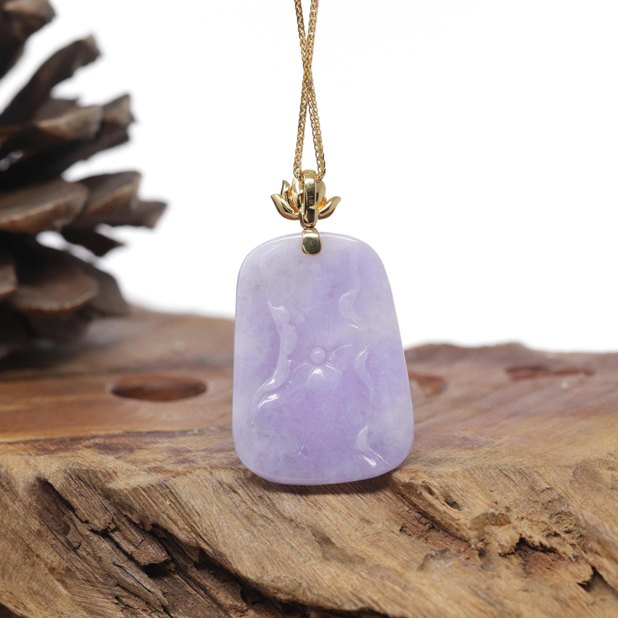 Baikalla Natural Vixen Lavender Jadeite Jade "Lotus Flower" Pendant W/ 14ky Gold Bail