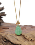 Baikalla Natural Icy Apple-Green Jadeite Jade "Hulu" Pendant W/ 18ky Gold & Natural Diamond Bail