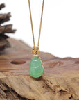 Baikalla Natural Icy Apple-Green Jadeite Jade "Hulu" Pendant W/ 18ky Gold & Natural Diamond Bail