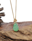 Baikalla Natural Icy Apple-Green Jadeite Jade "Hulu" Pendant W/ 18ky Gold & Natural Diamond Bail