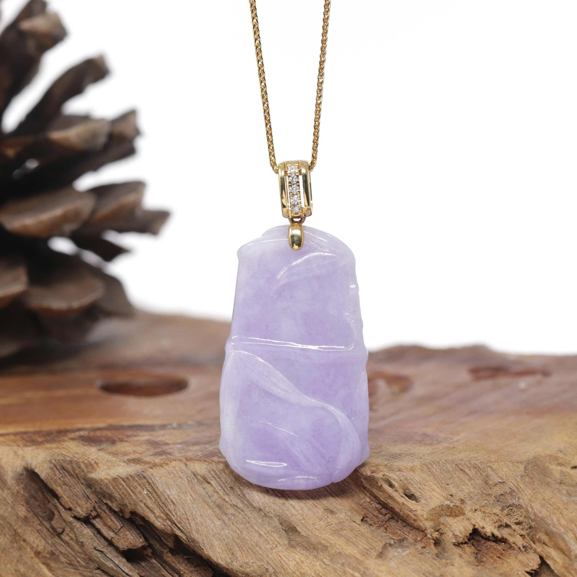 Baikalla Natural Vixen Lavender Jadeite Jade "Bamboo" Pendant W/ 14ky Gold Bail &amp; Natural Diamonds
