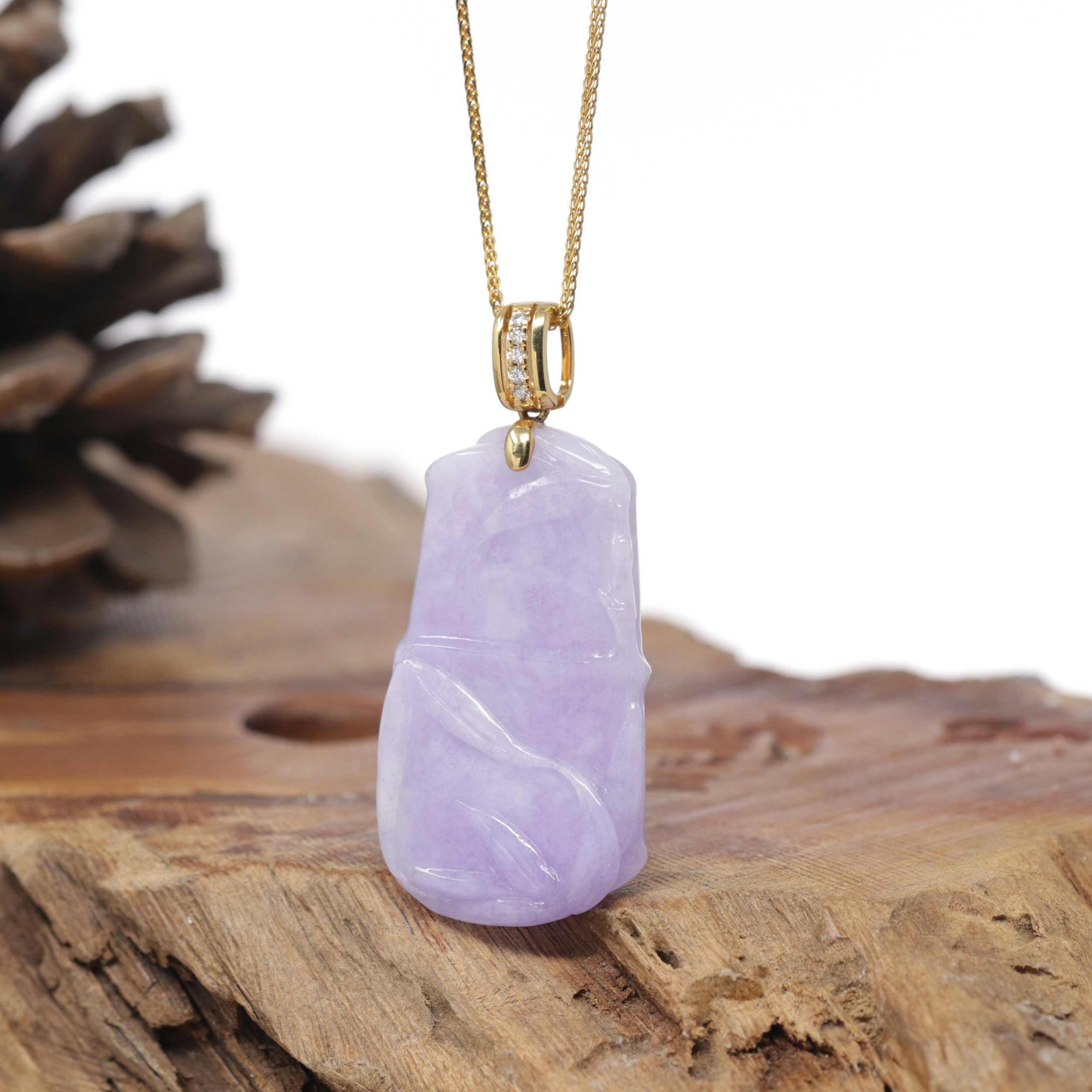 Baikalla Natural Vixen Lavender Jadeite Jade "Bamboo" Pendant W/ 14ky Gold Bail &amp; Natural Diamonds