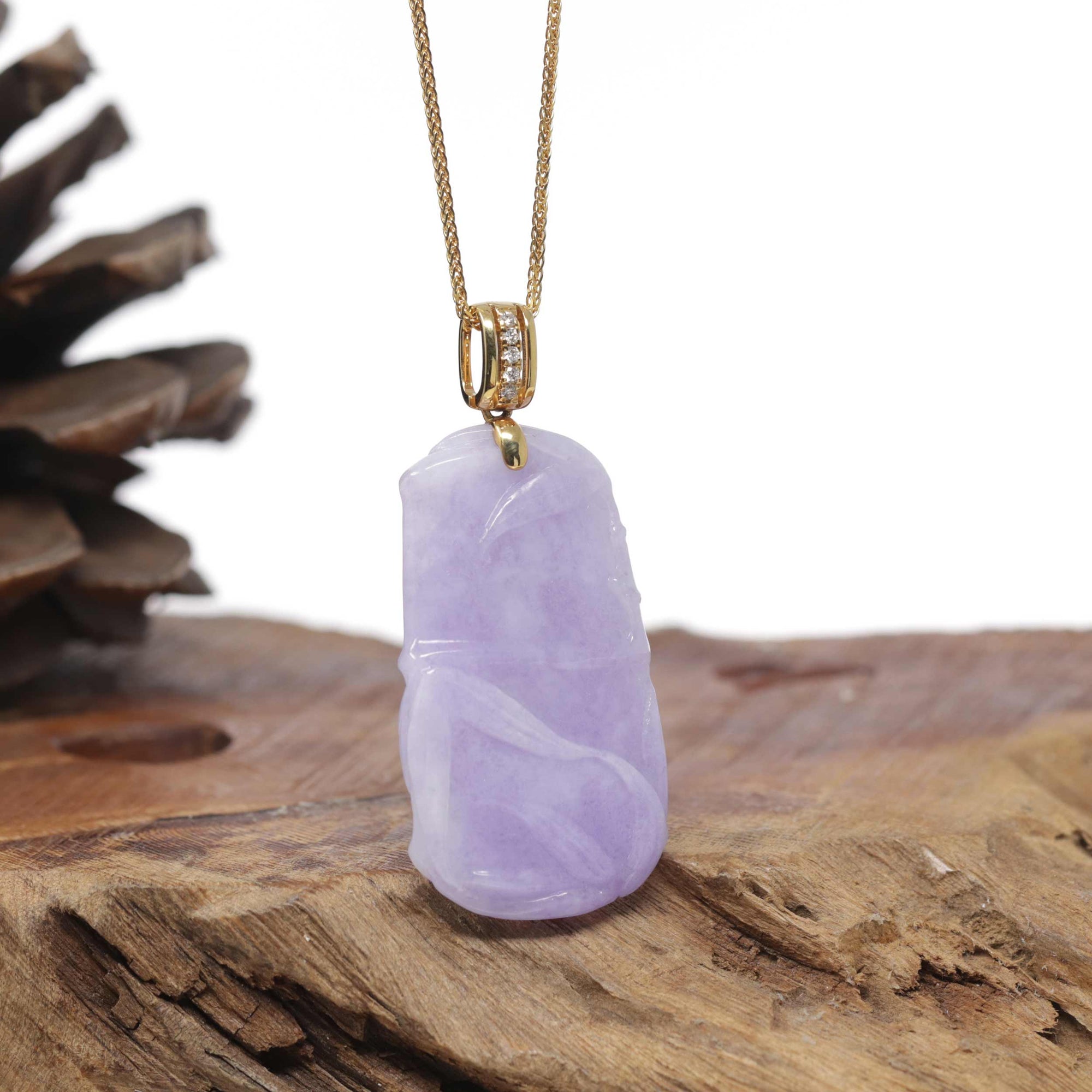 Baikalla Natural Vixen Lavender Jadeite Jade "Bamboo" Pendant W/ 14ky Gold Bail &amp; Natural Diamonds