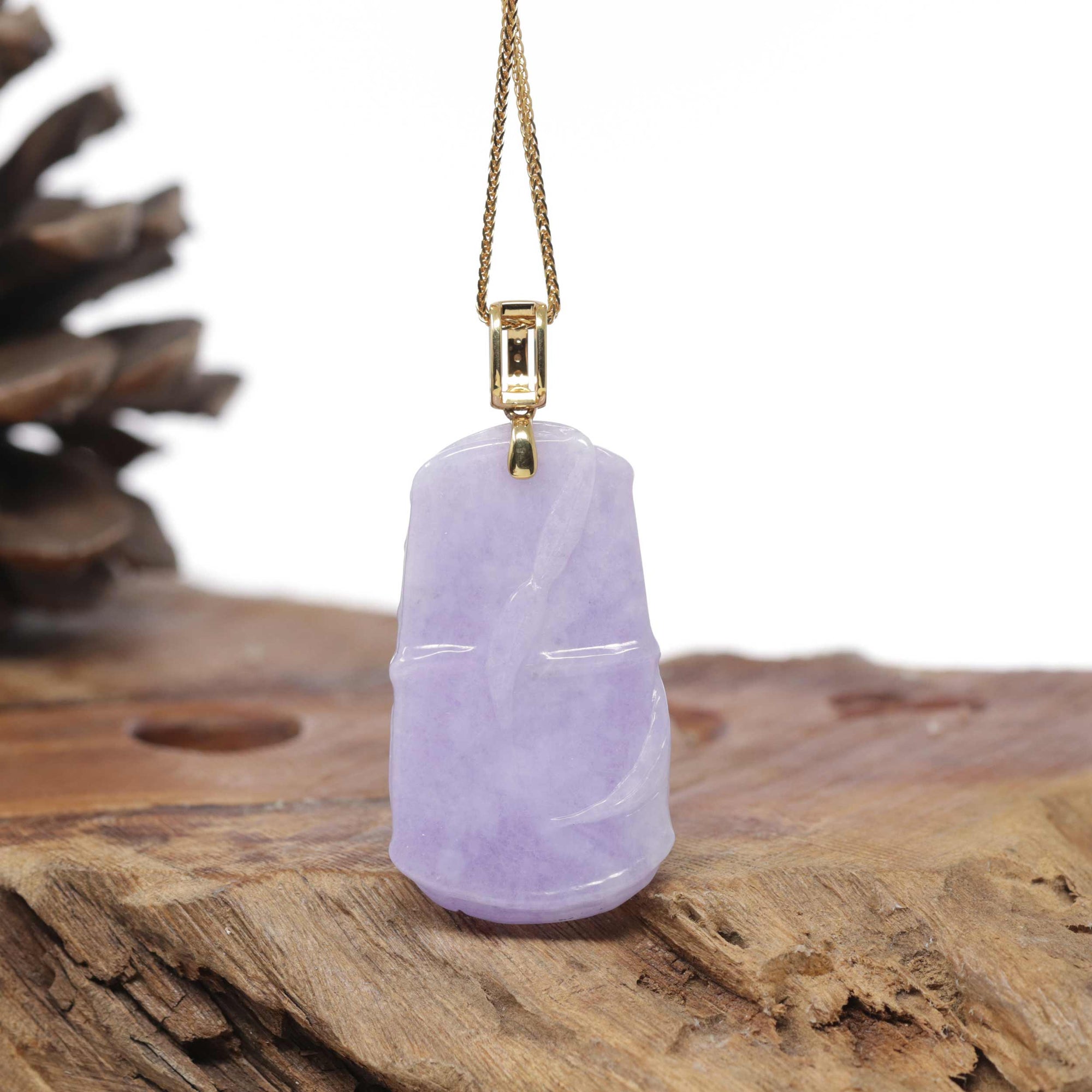 Baikalla Natural Vixen Lavender Jadeite Jade "Bamboo" Pendant W/ 14ky Gold Bail &amp; Natural Diamonds