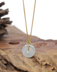 Baikalla Natural Icy Jadeite Jade "Ping An Kou" (Good Luck Button) Pendant W/ 18ky Gold Bail