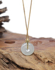 Baikalla Natural Icy Jadeite Jade "Ping An Kou" (Good Luck Button) Pendant W/ 18ky Gold Bail
