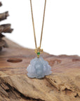 Baikalla Natural Icy Blue-Lavender Jadeite Jade "Lotus Flower" Pendant W/ 18ky Gold & Natural Diamond Bail