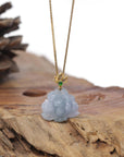 Baikalla Natural Icy Blue-Lavender Jadeite Jade "Lotus Flower" Pendant W/ 18ky Gold & Natural Diamond Bail