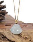 Baikalla Natural Icy W/ Blue-Green Patch Jadeite Jade "Happy Buddha" Pendant W/ 18ky Gold & Natural Diamond Bail
