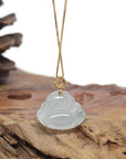 Baikalla Natural Icy W/ Blue-Green Patch Jadeite Jade "Happy Buddha" Pendant W/ 18ky Gold & Natural Diamond Bail