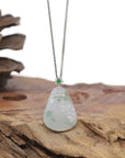Baikalla Natural Icy Blue-Green Flower Jadeite Jade "RuYi" Pendant W/ 18kw Gold Bail & Natural Diamonds