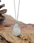 Baikalla Natural Icy Blue-Green Flower Jadeite Jade "RuYi" Pendant W/ 18kw Gold Bail & Natural Diamonds