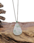 Baikalla Natural Icy Blue-Green Flower Jadeite Jade "RuYi" Pendant W/ 18kw Gold Bail & Natural Diamonds