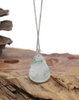 Baikalla Natural Icy Blue-Green Flower Jadeite Jade "RuYi" Pendant W/ 18kw Gold Bail & Natural Diamonds