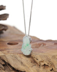 Baikalla Natural Icy Green Jadeite Jade Guan Yin "Goddess of Compassion" Pendant W/ 18kw Gold Bail & Natural Diamonds