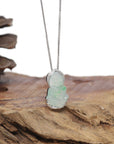 Baikalla Natural Icy Green Jadeite Jade Guan Yin "Goddess of Compassion" Pendant W/ 18kw Gold Bail & Natural Diamonds