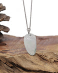 Baikalla Natural Icy W/ Blue-Green Flower Patch Jadeite Jade "Shou Tao" (Longevity Peach) Pendant W/ 18kw Gold & Natural Diamond Bail