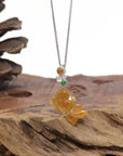 Baikalla Natural Icy Orange-Red Jadeite Jade "Lucky Fish" Pendant W/ 18kw Gold Bail & Natural Diamonds