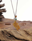 Baikalla Natural Icy Orange-Red Jadeite Jade "Lucky Fish" Pendant W/ 18kw Gold Bail & Natural Diamonds