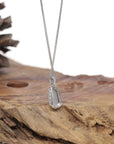 Baikalla Natural Icy Jadeite Jade "Mini Pea Pod" Pendant W/ 18kw Gold Bail & Natural Diamonds