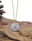 Baikalla Natural Lavender Jadeite Jade "Ping An Kou" (Good Luck Button) Pendant W/ 18ky Gold Bail & Natural Diamonds