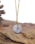 Baikalla Natural Lavender Jadeite Jade "Ping An Kou" (Good Luck Button) Pendant W/ 18ky Gold Bail & Natural Diamonds