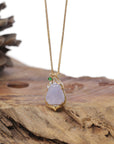 Baikalla Natural Icy Light Lavender Jadeite Jade "Melon" Pendant W/ 18ky Gold Bail & Natural Diamonds