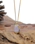 Baikalla Natural Icy Light Lavender Jadeite Jade "Melon" Pendant W/ 18ky Gold Bail & Natural Diamonds
