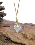 Baikalla Natural Icy Light Blue-Green Flower Jadeite Jade "Maple Leaf" Pendant W/ 18ky Gold Bail & Natural Diamonds