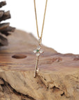 Baikalla Natural Icy Jadeite Jade "Good Luck Key" Pendant W/ 18kr Gold Bail & Imperial Green Jade