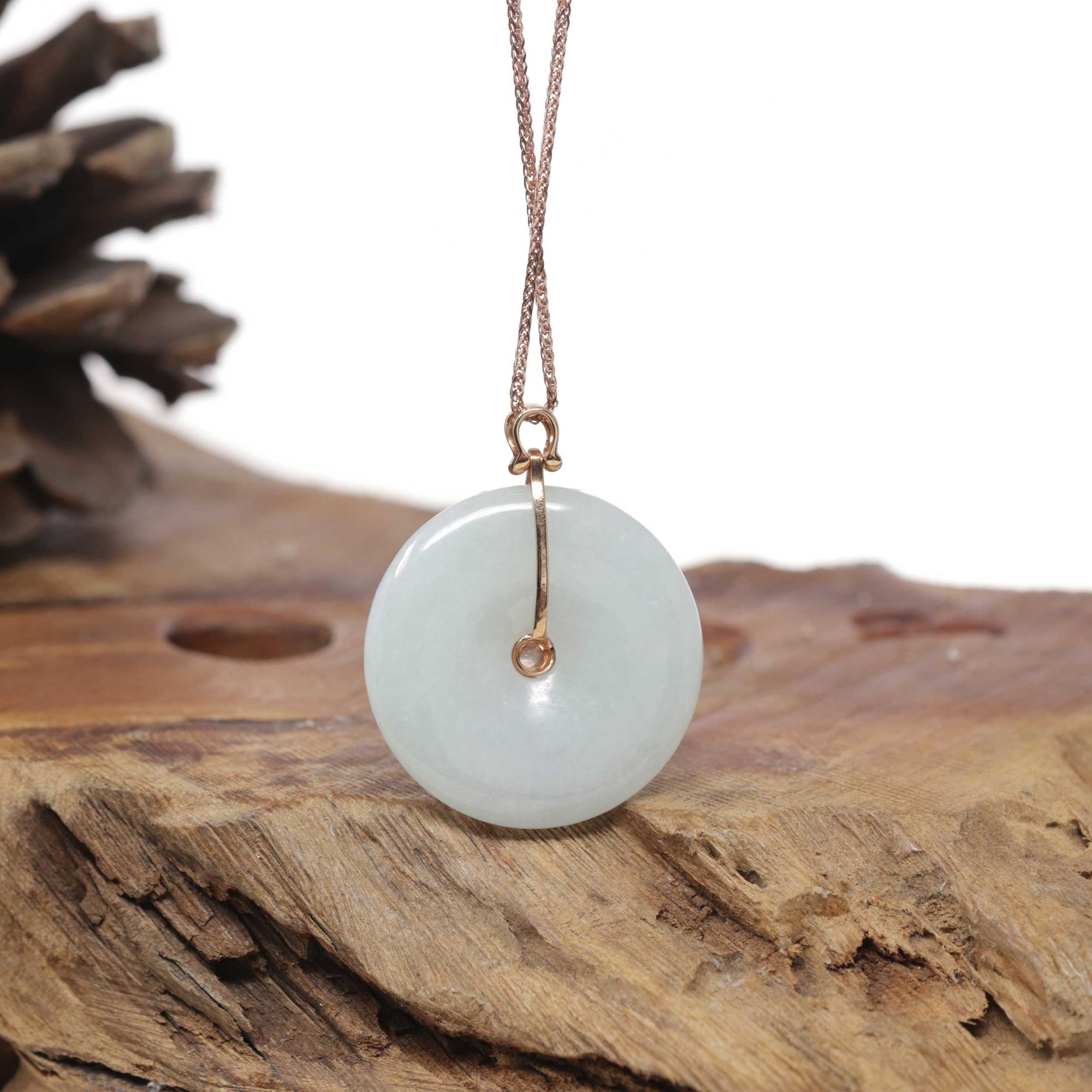 18k Rose Gold Natural Light Green Jadeite Constellation (Libra) Pendant Necklace