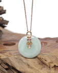 Baikalla Natural Light Green Jadeite Jade Pendant Necklace W/ 18k Rose Gold Constellation (Gemini) Bail & Ruby