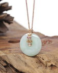 Baikalla Natural Light Green Jadeite Jade Pendant Necklace W/ 18k Rose Gold Constellation (Gemini) Bail & Ruby