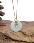 Baikalla Natural Light Green Jadeite Jade Pendant Necklace W/ 18k Rose Gold Constellation (Gemini) Bail & Ruby