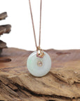 18k Rose Gold Natural Green Jadeite Jade Constellation (Aquarius) Necklace Pendant W/ Diamonds & Ruby