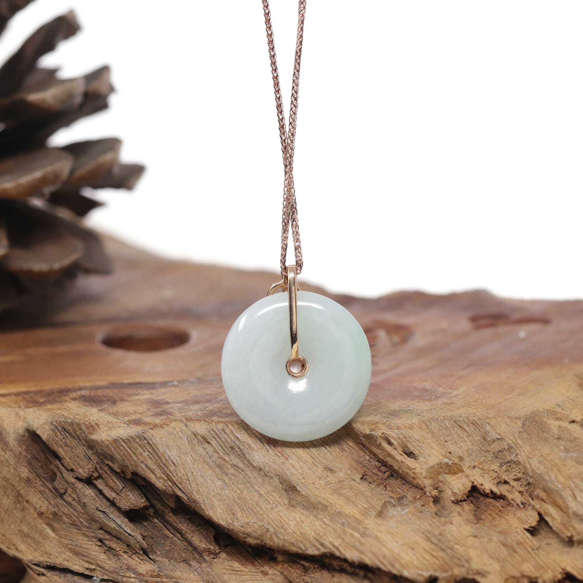 18k Rose Gold Natural Green Jadeite Jade Constellation (Aquarius) Necklace Pendant W/ Diamonds &amp; Ruby