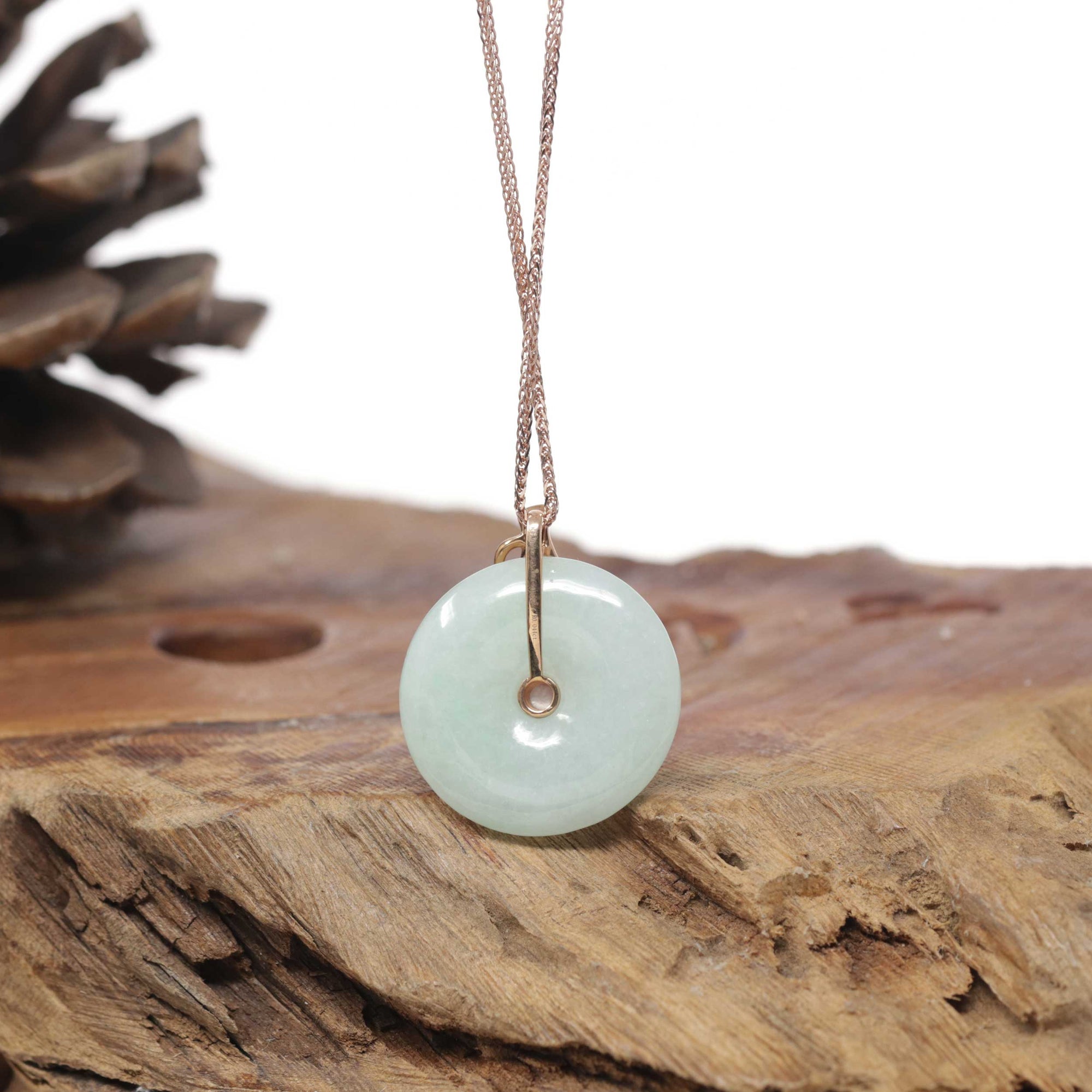 18k Rose Gold Genuine Burmese Jadeite Constellation (Aquarius) Necklace Pendant with Diamonds &amp; Ruby