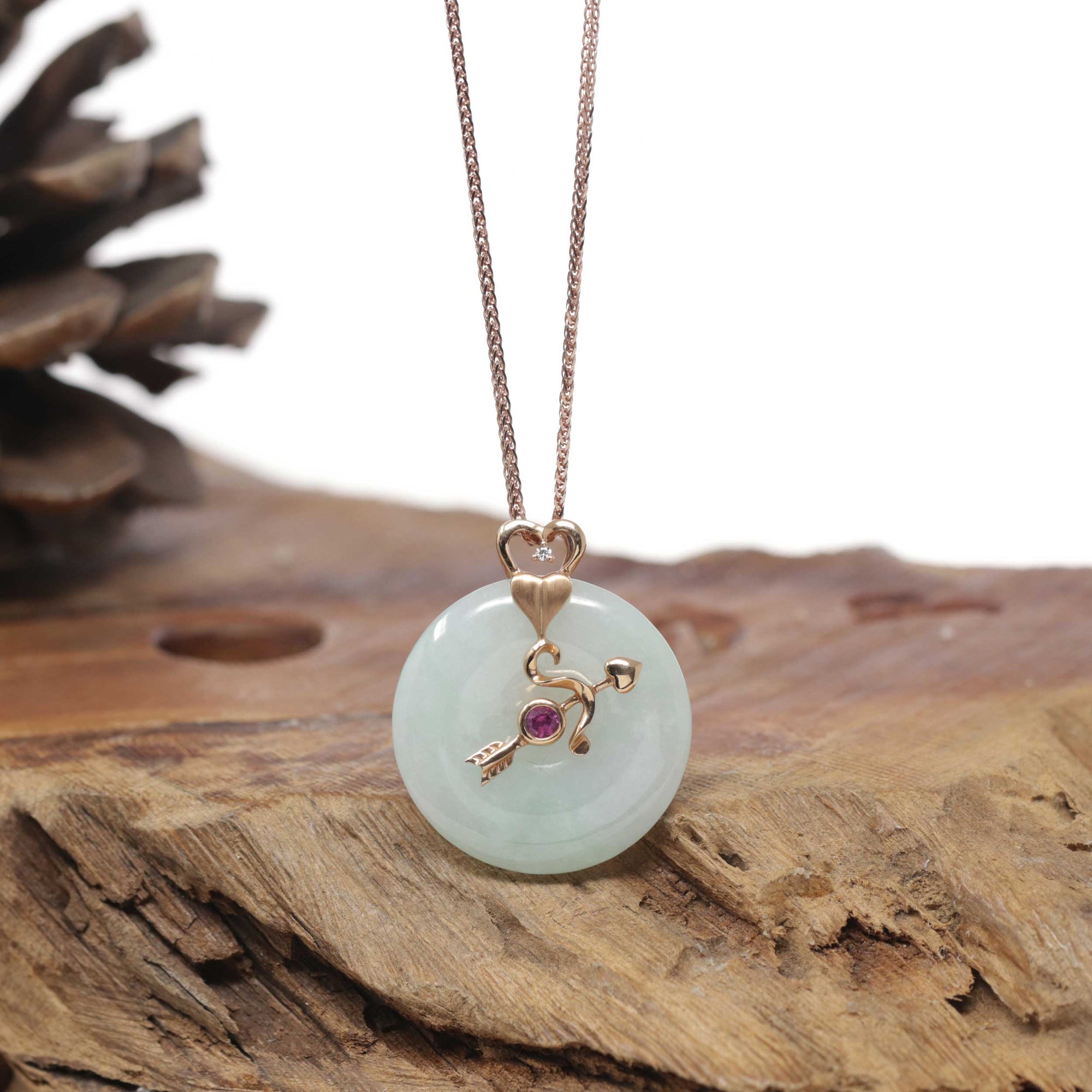18k Rose Gold Natural Light Green Jadeite Jade 12 Zodiac Signs (Sagittarius) Necklace